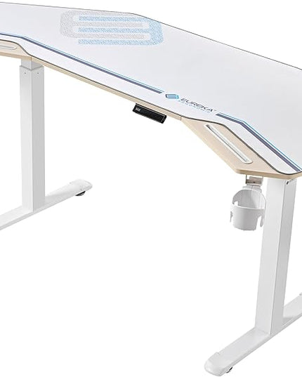 EUREKA ERGONOMIC Standing Desk, 72" Electric Adjustable Height Desk,Wing Shaped Computer Desk Large Music Studio Table, Dual Motor&Slot, Maple