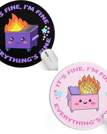 2 Pack Classic Dumpster on Fire Small Mouse Pad, Cute Funny Round Mousepad with Non-Slip Rubber Base, This is Fine Mouse Pads for Desk Accessories Laptop Gaming Office Supplies Decor(8.6 x 8.6 Inch)