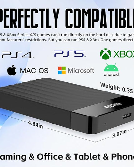 Portable External Hard Drive Storage Expansion Mobile HDD USB 3.0 USB-C for PC, Mac, Desktop, Laptop, PS4, Xbox One X/S, Xbox 360, Office & Game (Black, 1TB)