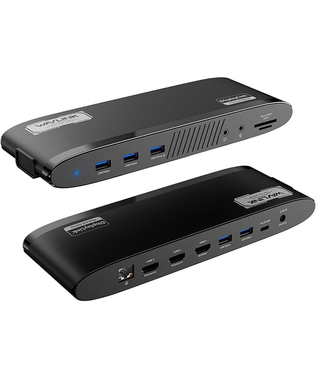 WAVLINK DisplayLink Docking Station 3 Monitors, USB-C Laptop Dock Dual 2K + 4K for Mac & Windows, 13-in-1 with 100W Charging, 3 HDMI, 5 USB Ports, Ethernet, SD/TF, Audio