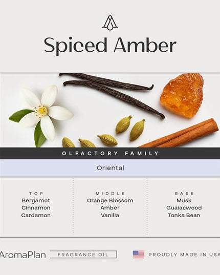 AromaPlan Fragrance Oil Spiced Amber 5 Fl Oz (148ml) Winter Collection | Luxury Hotel Scent Diffuser Oil | Hotel, Home & Spa | Non-Toxic, Made in USA - Bigger Bottle, Bolder Aroma & Longer Lasting