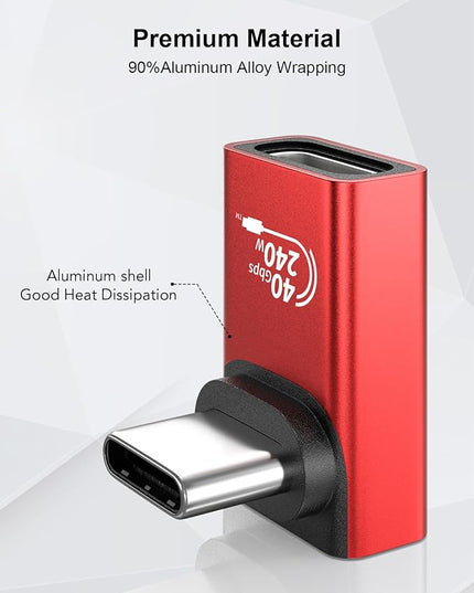 XAOSUN USB C 90 Degree Adapter 2 Pack, 240W 40Gbps USBC Angle adapters, Thunderbolt 4 Right Angle Adapter Compatible with Steam Deck, ROG Ally, MacBook, Switch, iPhone 17 16/15