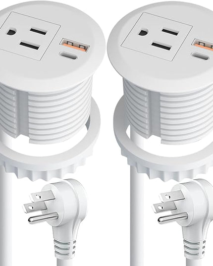 2pcs Desktop Power Grommet,2-inch Hole,20W USB C Fast Charging,2-USB Port,Flush Mount,Flat Plug,6.4 ft Cord,White