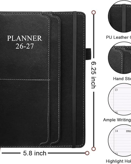 2026-2027 Planner - Weekly & Monthly Planner Runs from January 2026 to June 2027, 5.8" x 8.25", 18 Month Planners, 14 Notes Pages, Inner Pocket, PU Leather Hard Cover, Brown Monthly Planners 2026-2027