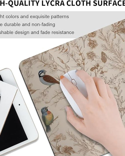 Beige Garden Neutral Floral Square Mouse pad, Texture, Waterproof, Anti Slip Rubber Base, Computer Mouse pad, Laptop Mouse pad