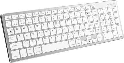JKSML Wireless Keyboard with 102 Keys, Bluetooth and 2.4 GHz Wireless, Low Profile, Number Pad, Fluid Quiet Typing, 12 Programmable Keys, USB C Rechargeable, for Phone, Tablet, PC, Laptop, TV - White