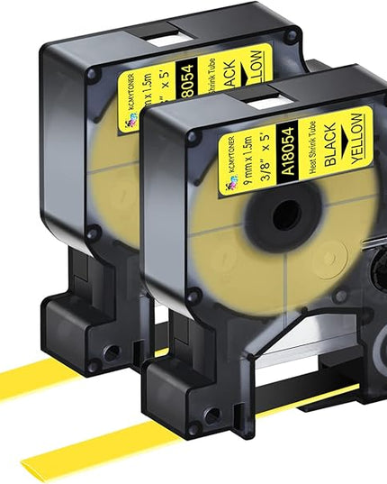2 Pack Compatible for DYMO Rhino Label Makers 18054 Black on Yellow 3/8" 9mm Printable Heat Shrink Tubing Label Tape for Rhino 1000 3000 4200 5000 5200 6000 LabelManager 450 Duo LabelWriter