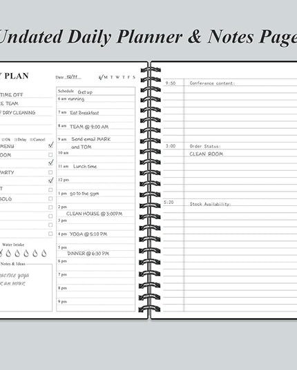 Daily Planner Undated - B5 To Do List Notebook Hourly Schedules, Spiral Appointment Planner for Women and Men, PVC Hardcover, Inner Pocket, Elastic Closure, 7" x 10", Black