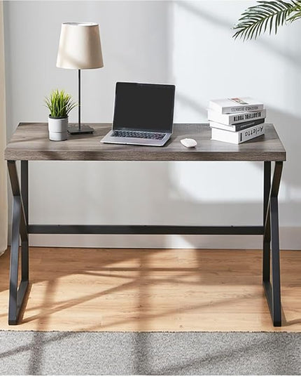 HSH Home Office Desk, Industrial Metal Wood Computer Desk for PC Laptop Work Writing Study Gaming in Bedroom Living Room, Dark Gray Oak, 47 Inch