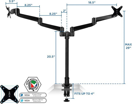 Mount-It! Premium Modular Dual Monitor Desk Mount Arms | Tilt Swivel VESA Wall Mount | Fits 13 15 17 19 21.5 24 27 Inch Computer Screens with 75 100 VESA Patterns | C-Clamp and Grommet Bases | Black