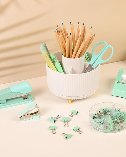 SKYDUE Teal Office Supplies Set, Office Desk Accessories 10Pcs, Pencil Holder for Desk, Stapler, Tape Dispenser, Scissors, Clips and 1000pcs Staples, School Supplies for Teacher