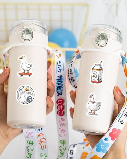 500 Pcs Duck Stickers Roll, 10 Styles Cartoon Cute Duck Stickers for Teens, Waterproof Vinyl Stickers for Journal Scrapbook, Party Favors, Classroom Rewards, Laptop & Water Bottle Deca
