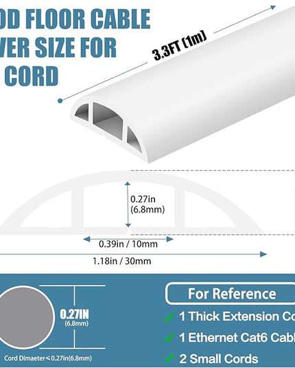 Floor Cord Covers for Wires 3.3FT Cable Hider Wire Cover Self Adhesive Cord Hider Floor for Offices, Homes, Workshops, Warehouses Cable Cavity 0.39" W x 0.27" H