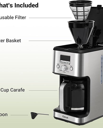 Gevi 14-Cup Programmable Coffee Maker, Drip Coffee Machine with Normal & Strong Brew for Home and Office, Glass Carafe, 2-Hour Keep Warm, Pause & Serve, Auto Shut Off, Silver