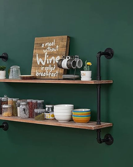 Pipe Shelves Industrial Pipe Shelving Real Wood Industrial Floating Shelves with Wood Planks 48 inch Wall Shelves Rustic Hanging Bookshelf Farmhouse Kitchen Bar Shelving