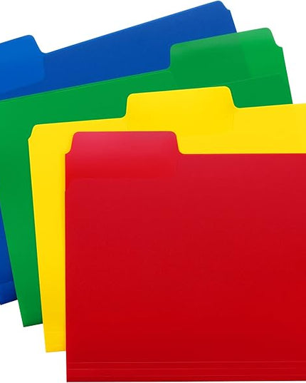 Smead SuperTab Poly Plastic File Folders for Documents, Set of 12 Plastic Folders, 1/3-Cut Tabs, File Folders Letter Size, Assorted Primary Colors, Office Supplies, School Supplies (10516)