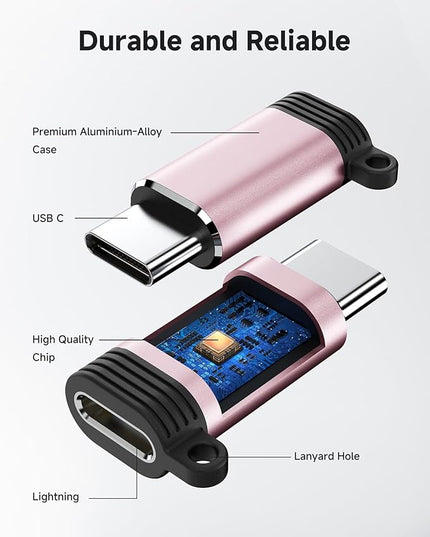 Lightning to USB C Adapter 4 Pack, Fast Charging & Data Sync for iPhone 15/16/17 Pro/Pro Max, Charger Adapter Accessory (Not for Audio/OTG)-Pink