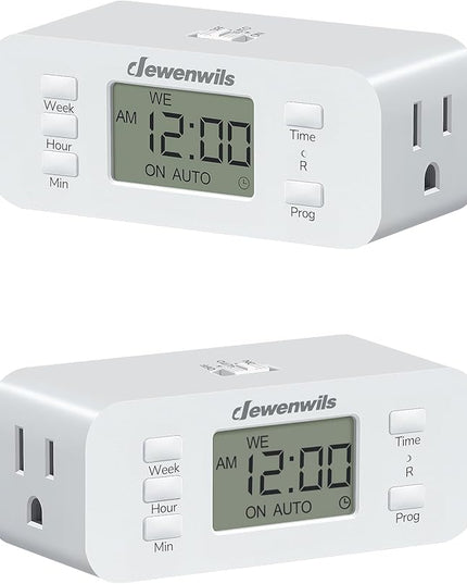 DEWENWILS 7 Day Heavy Duty Timers for Electrical Outlets, 2 Pack Dual Outlet Digital Timer, 3 Prong Programmable Light Timer for Indoor Lamp, Light, Fan, Pets, Home, Kitchen, Office, 125V 60Hz