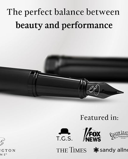 Ellington Pens Luxury Fountain Pen Set - Smooth Fine Nib - Includes 3 Ink Cartridges, Refillable Ink Converter, Gift Box - Fountain Pens For Writing, Calligraphy, Journaling, Sketching (The Stealth)
