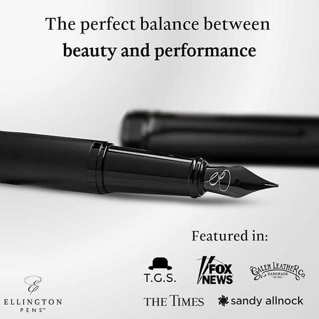 Ellington Pens Luxury Fountain Pen Set - Extra Fine Nib - Includes 3 Ink Cartridges, Refillable Ink Converter, Gift Box - Fountain Pens For Writing, Calligraphy, Journaling, Sketching (The Stealth)