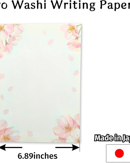 Japanese Cherry Blossom Stationery Paper and Envelopes Set, Made in Japan,15 Sheets, 8 Envelopes (Light Pink), Elegant Washi Paper for Writing Crafts,Gift