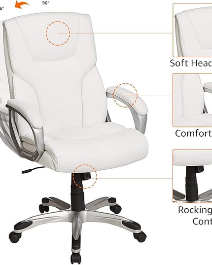 Amazon Basics Executive High Back Office Desk Chair, Adjustable Height, Tilt, Swivel, one Size, White/Pewter