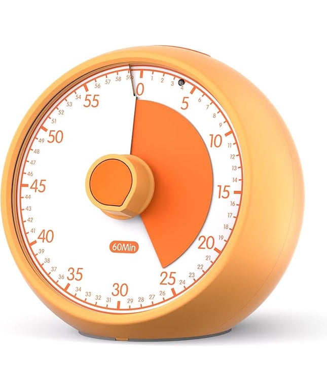 Conchstar Visual Timer for Kids 60-Minute - Countdown Timer with Optional Alarm, Focus Tool for ADHD & Autism, Time Management for Homework, Chores, Office, Kitchen, Teaching & Study Routines (Orange)