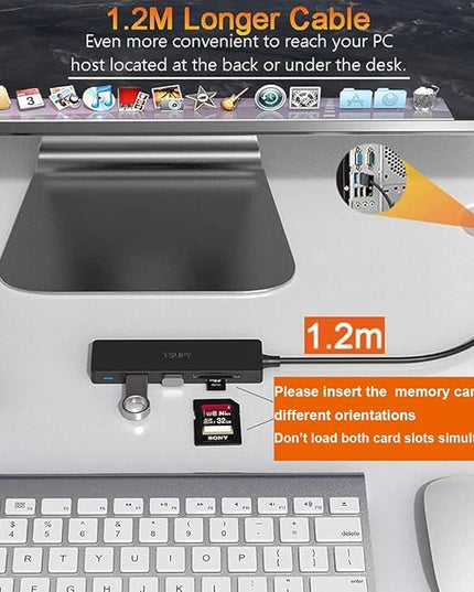 USB Hub 3.0 Splitter, TSUPY USB 3.0 Hub Multi USB Adapter Port Expander with 4ft Cable, SD/TF Card Reader & 3 USB 3.0 Ports Compatible for PC, Laptops, Surface Pro, MacBook, iMac Pro