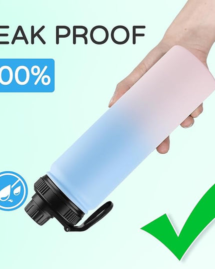 DOMICARE Insulated Water Bottle, 22 oz Vacuum Insulated Stainless Steel Reusable Sports Bottle with Straw Lid & Spout Lid for Travel, Camping, Bike, Leakproof, Blue/Pink, 8 Pack