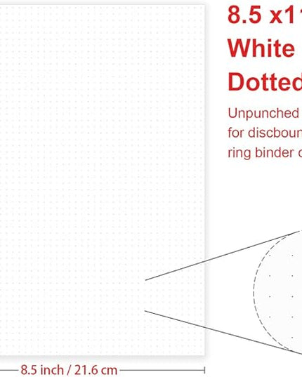 Getvow A4 Unpunched Refill Paper, Loose Leaf Filler Paper for Ring BinderDisc Notebook Planner Inserts, 100gsm Dot Grid White Paper, 100Sheets200Pages, 8.5 x 11