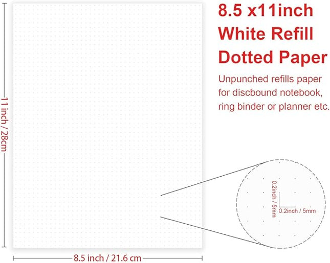 Getvow A4 Unpunched Refill Paper, Loose Leaf Filler Paper for Ring BinderDisc Notebook Planner Inserts, 100gsm Dot Grid White Paper, 100Sheets200Pages, 8.5 x 11