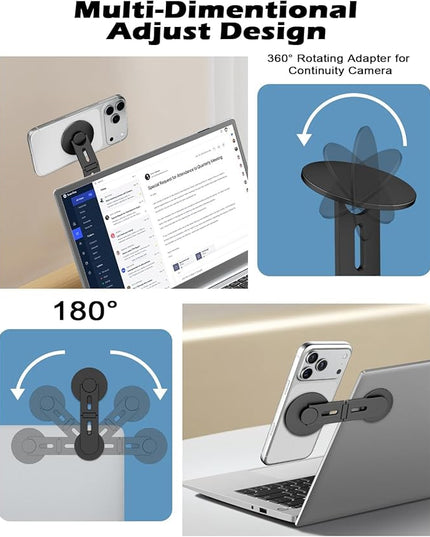 CloudValley Magnetic Phone Laptop Holder Mount, Foldable Hidden Portable Stand for iPhone 17/16/15/14/13 & All Phone, Clamp for Monitor Side, Compatible with Laptop, Desktop, Tesla Model 3/ Y, Black