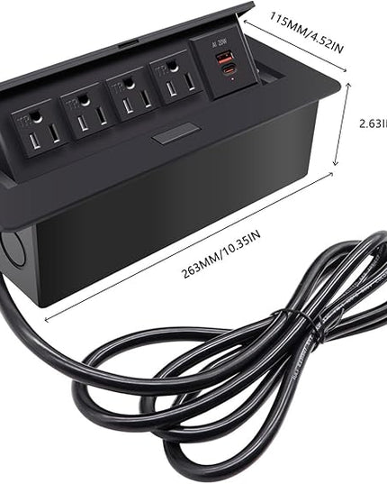 Pop Up Outlet;Pop up Power Strip; Embedded countertop;6.5 Feet 16AWG UL Cable 4 AC Outlets Max Power 1875w USB C PD 20W Fast Charging Used for Home Office Conference, etc (Black)