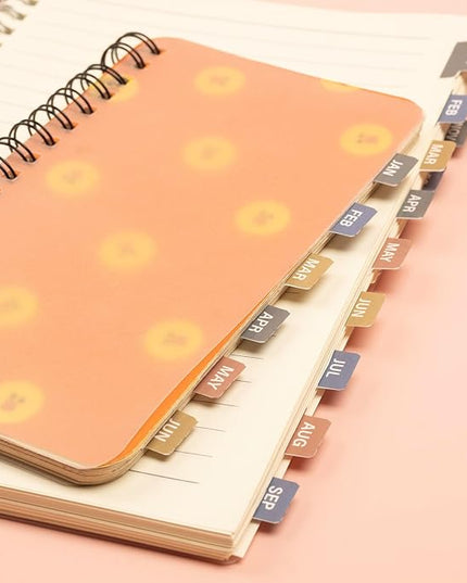Lumintutu Laminated Planner Monthly Stickers,40 Adhesive Plan Tabs for Notebooks (2 Sets 12 Month Tabs and 24 Blank Tabs), Calendar Monthly Divider Set (Small Morandi)