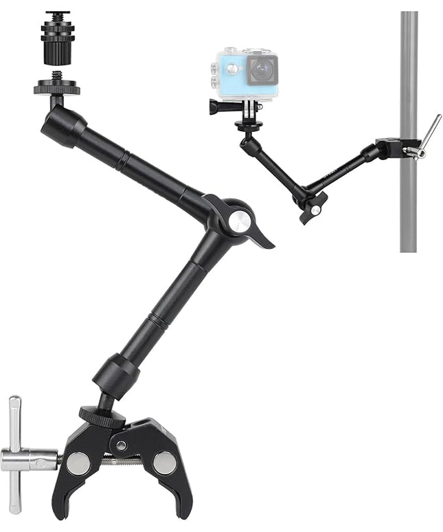 UTEBIT 11" Magic Arm Clamp Mount Kit, 360° Ball Heads with ARRI 1/4" & 3/8" Thread Screw, Camera Mount Adjustable Friction Arm w Super Clamp for DSLRs, Camera Cage, Monitor, LED Light, Action Camera