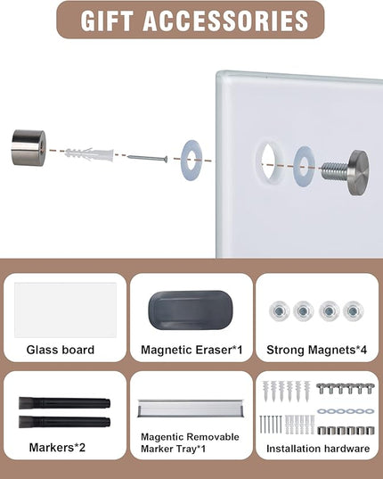 Mifuro Magnetic Glass Whiteboard，36"x24" Wall Mounted Frameless Dry Erase Board for Office, Home & School Ultra White