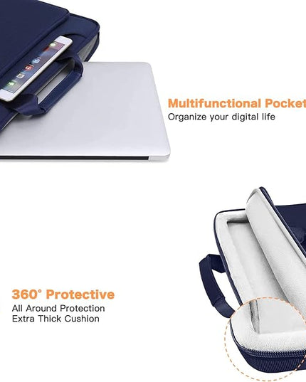 MOSISO 360 Protective Laptop Shoulder Bag Compatible with MacBook Air/Pro, 13-13.3 inch Notebook, Compatible with MacBook Pro 14 inch M5 M4 M3 M2 M1,Matching Color Sleeve with Belt, Navy Blue