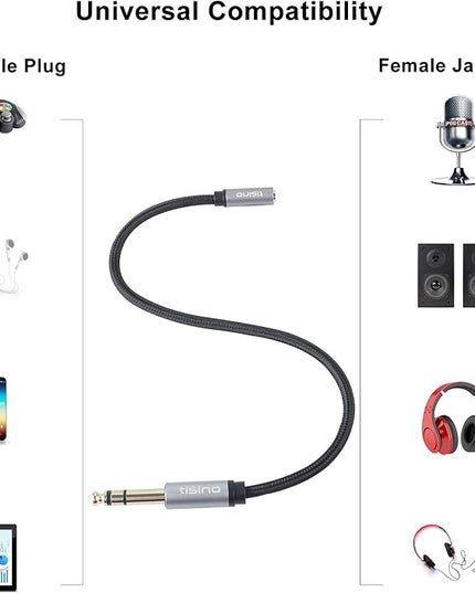 Tisino 1/4 to 3.5mm Headphone Adapter, 1/4" Male to 1/8" Female Extension Audio Cable for Headphones, Amplifiers, Guitar Amp, Keyboard Piano, Home Theater, Speaker, Mixing Console - 5 feet