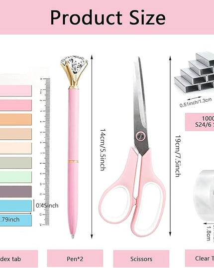 Office Supplies,Desk Accessories,with Stapler, Tape Dispenser,Desk Organizer,Folding Phone Holder,Pen,Journal Notebook,Scissor,Staple Remover,Staples,Clear Tape,Sticky Notes,Paper Clips,Bookmark,Ect