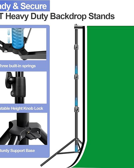 EMART 10x10ft Backdrop Stand Heavy Duty, Adjustable Photography Background Support System with 10x15ft Polyester Backdrop(Black/White/Green) for Photography Studio, Parties, Wedding, Video Shooting
