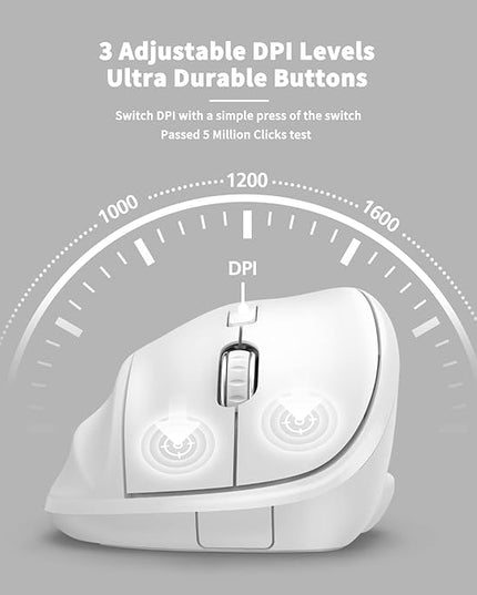 Ergonomic Wireless Mouse 2025 New Updated Smaller with USB-A Receiver for PC Computer, Laptop and Desktop, Ergo Mouse Vertical with Silent Clicks Long Battery Life, Up to 1600 DPI, White