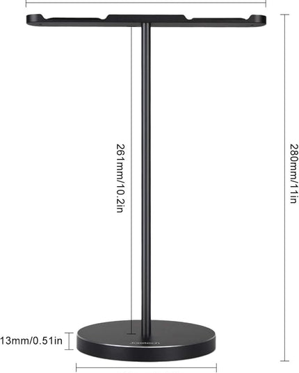 Double Headphones Stand, Aluminum Alloy Desk 3 Headsets Holder Supporting Desktop Earphone Hanger Mount Storage Rack with Heavy Base for Home and Office Display Spacegrey