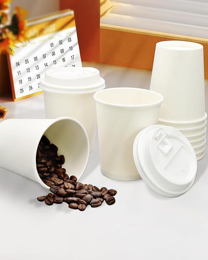 100 Pack 12oz Disposable Coffee Cups With Lids straws sleeves, Disposable cups, Paper Cup, Tea Cups for Hot To Go Coffee k cups with lids, Cupping set,Beverages, shop Home Office Party Travel