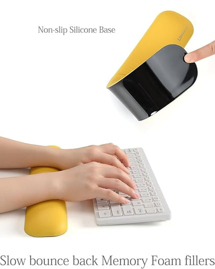 UnivoColors Design-Wave Keyboard Wrist Rest, Artificial Sheepskin+Memory Foam+Ergonomic+Anti-Slip Gel, Resilience Support During Work and Gaming,Keyboard Accessory,Yellow