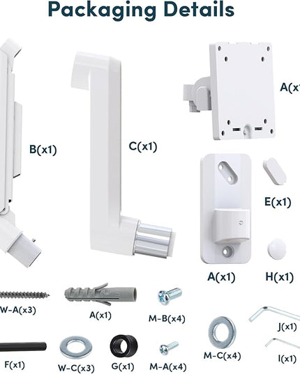 Monitor Wall Mount for 17-49 Inch Ultrawide Monitors, Single Monitor Arm Holds 4.4-44 lbs Screens, Adjustable Premium Aluminum Wall Mount with Max VESA 100x100 for Samsung Odyssey G9 and More, White