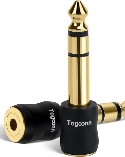 6.35mm 1/4 Inch to 3.5mm 1/8 Inch Adapter 2 Pack, 6.35mm Quarter Inch TRS Stereo Male to 3.5mm Female Jack Plug Gold-Plated Pure Copper Audio Converter Connector Premium Quality Series