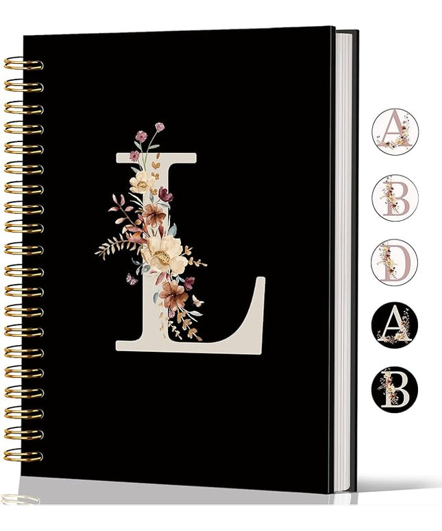 Lacama Cute Initial Letter L School Notebook Journal, Aesthetic Wildflower Personalized Black Spiral Notebook, School Supplies, Customized Monogrammed Gifts, Birthday Gifts for Women, Office Supplies