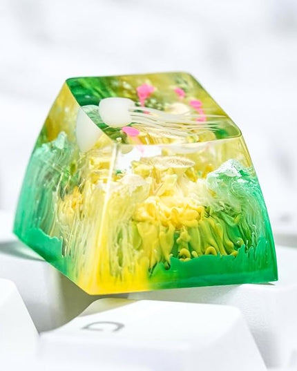 Jellyfish Artisan Keycap Yellow Green Coral R1 SA Profile Custom Sea Creature Keycaps 1U ESC Handmade Gaming Sea Resin Key Cap Cherry MX Switch Compatible Mechanical Keyboard Jellyfish Lover Gift