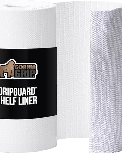 GORILLA GRIP DripGuard Shelf Liner, Non Adhesive Drawer and Kitchen Cabinet Protector, Slip Resistant BPA Free Smooth Surface Plastic Liners for Cabinets, Bathrooms, Closets, 17.5x120 Inch, White