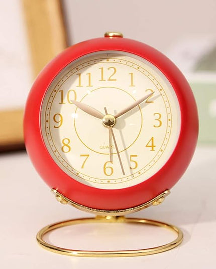 SHISEDECO Small Tableclocks Classic Non-Ticking Tabletop Alarm Clock with Backlight, Battery Operated Astronaut Deskclock with HD Glass for Living Room Bedroom Bedside Indoor Decor (Red)